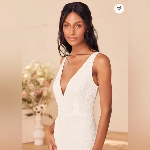 Lulus The Sweetest Vows White Sequin Mermaid Maxi Dress New - Picture 7 of 10